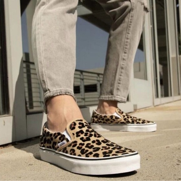 Vans Tan and Black Animal Print Slip-Ons - Picture 2 of 7